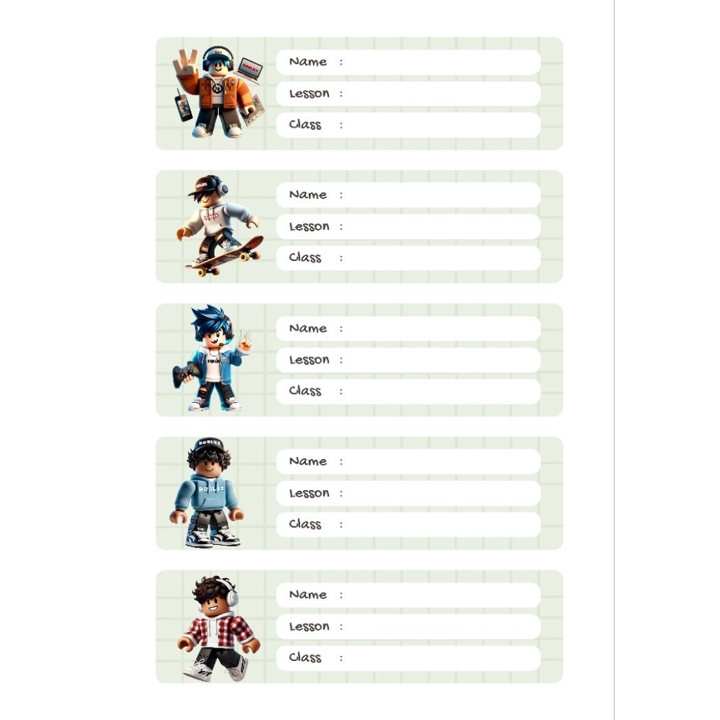 

ROBLOX BOY & GIRL. LABEL HVS PREMIUM, BISA TULIS PAKE PEN