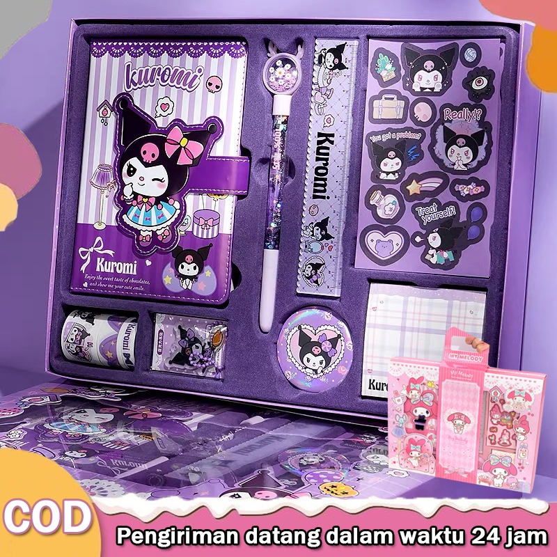 

Diary Set Buku Journal Kit Set Gift Box Kuromi Melody Notebook Agenda Set Penggaris Sticker Hadiah Ulang Tahun