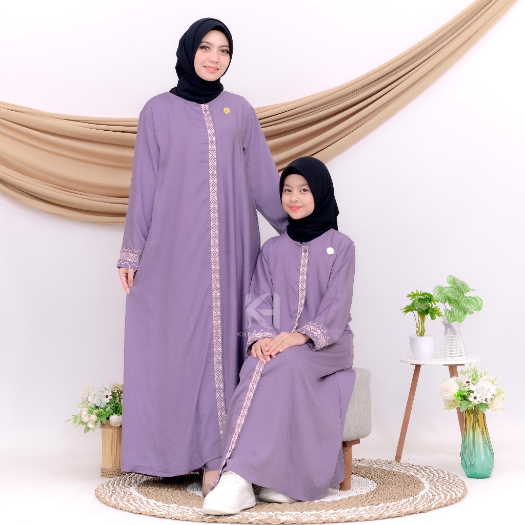 Madina Gamis Couple Ibu Anak Perempuan Remaja Tanggung Simple Elegant Bordir