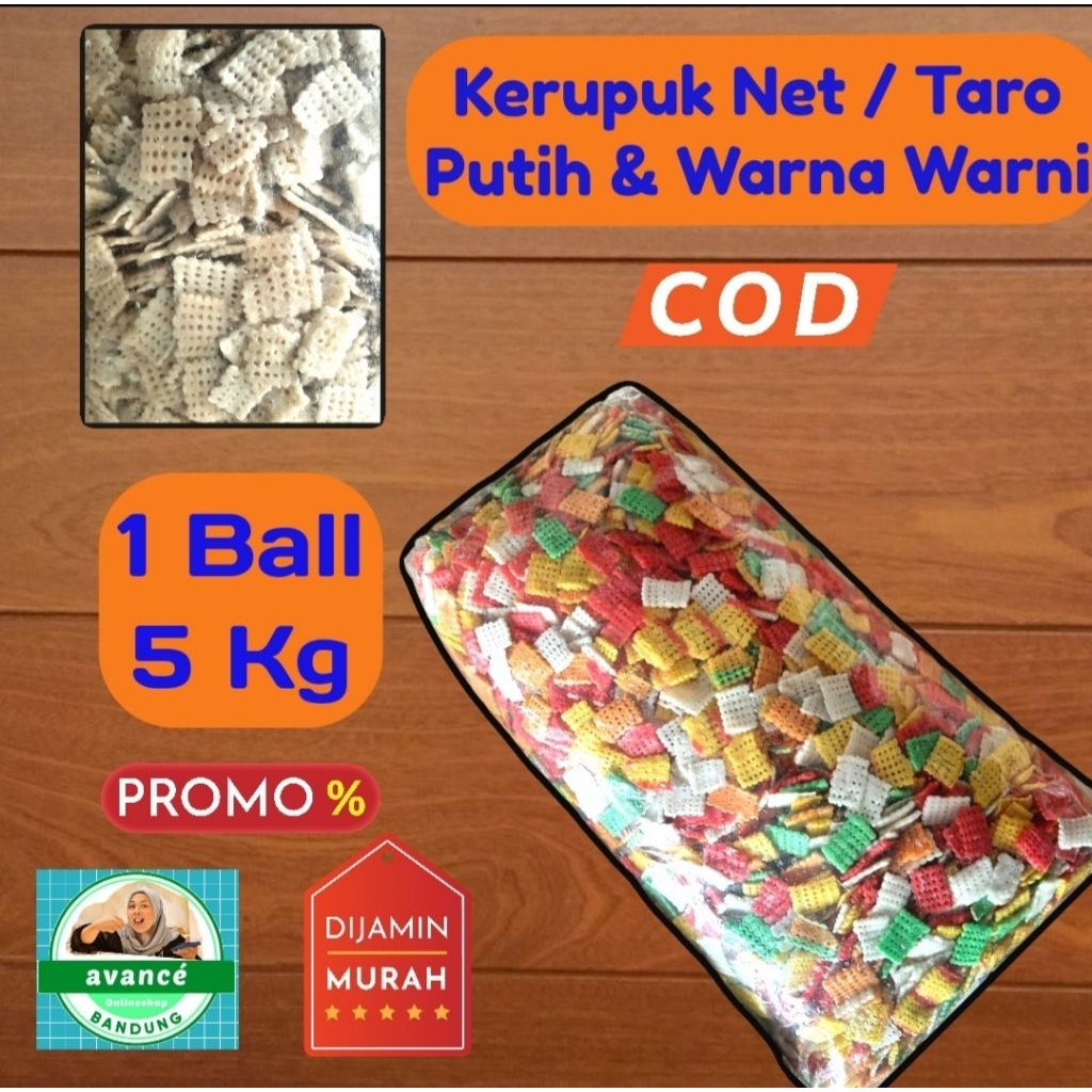 

Kerupuk Net / Taro Mentah Varian Putih & Warna Warni 1 Ball (5 Kg)
