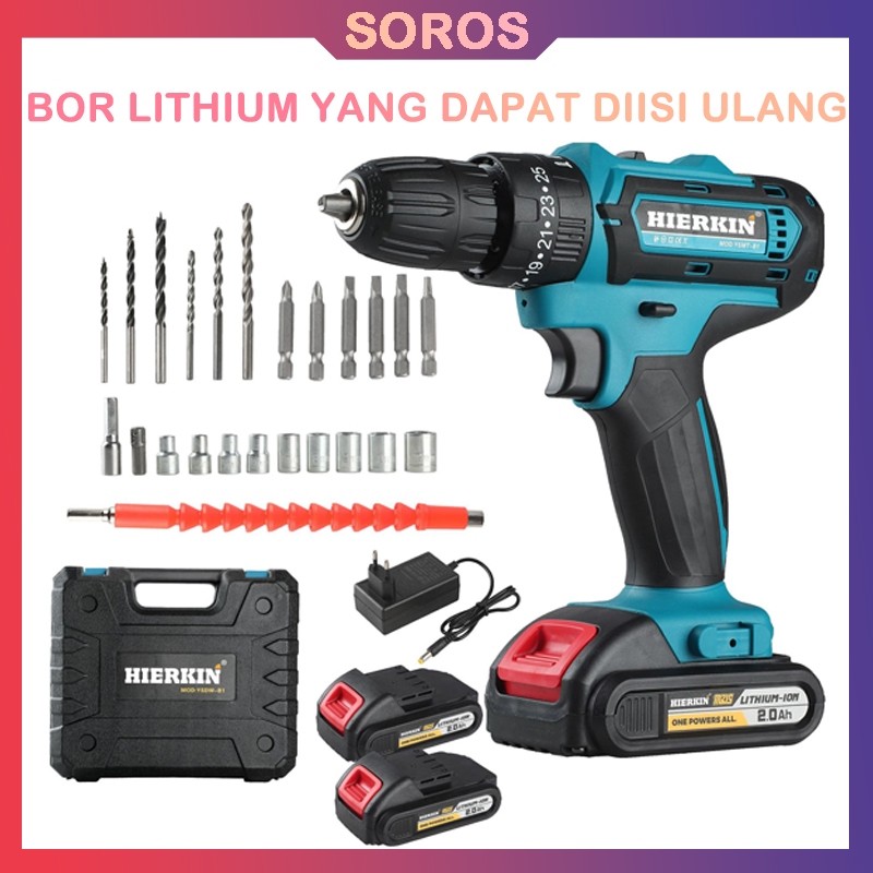 SOROS Bor Lithium Tanpa Kabel Set Perkakas Listrik Obeng Listrik Bor Listrik