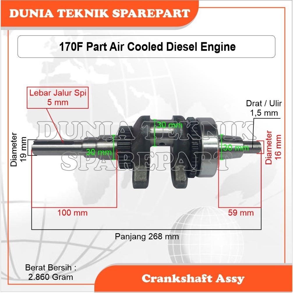 170F CRANKSHAFT ASSY / AS KRUK DIESEL ENGINE / KRUK AS ( DRAT – SPI )