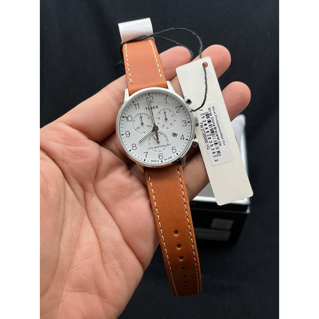 Timex The Waterbury TW2T28000 Chronograph White Dial Brown Leather Strap