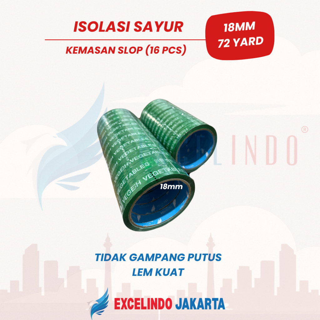 

(1 SLOP/ISI 16 PCS) Excelindo Lakban Isolasi Sayur Fresh Vegetables 1/2 inch 18mm x 72 YARD PREMIUM QUALITY