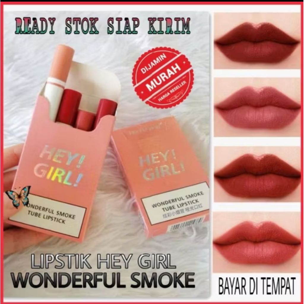 Lipstik korea hey girl smoke isi 4 dan lipstik Shine whith me by Mayena