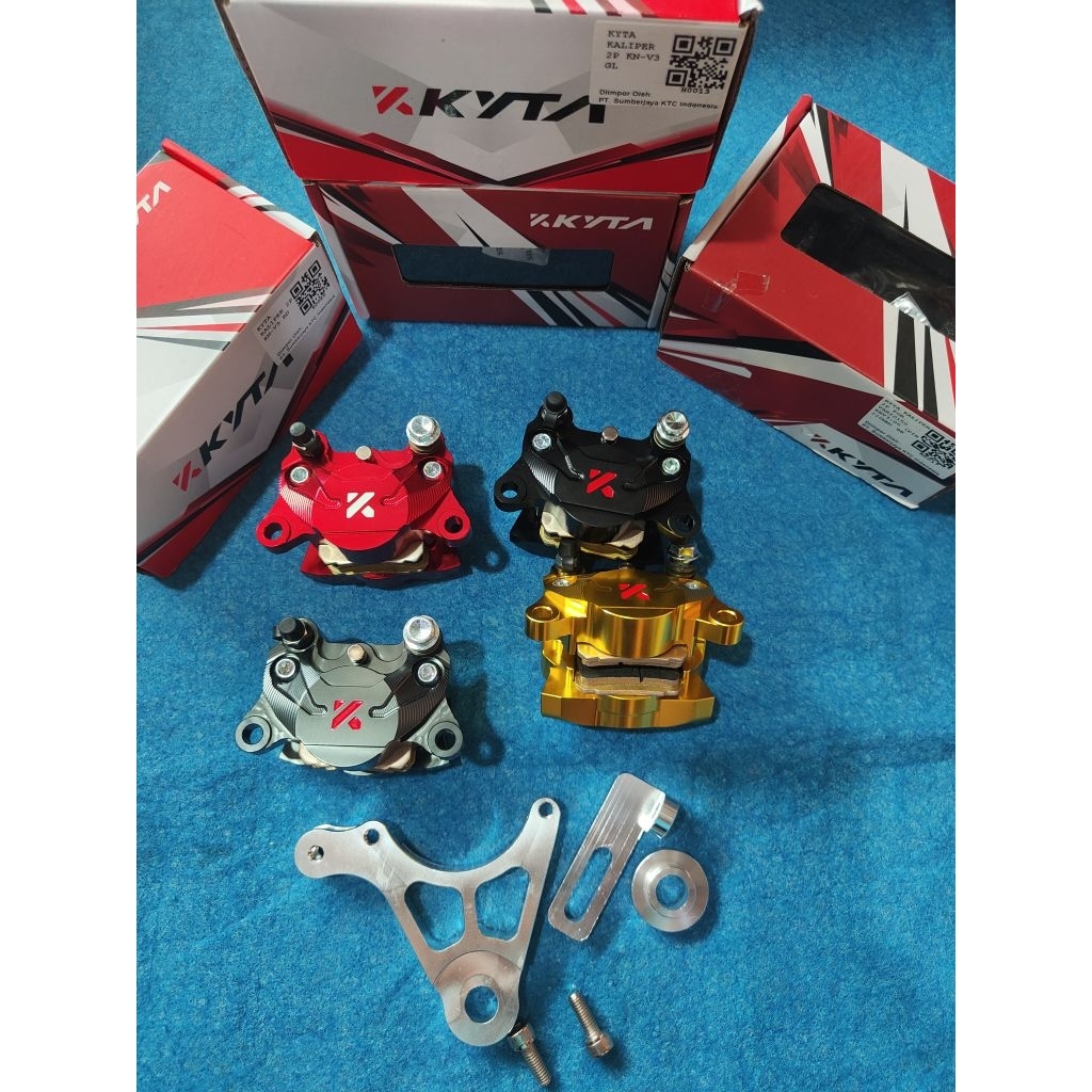 kaliper 2p ktc knv3 belakang logo baru K KYTA+breket buat MX king/Vixion new/R15/R25 ada HTM/grey/re