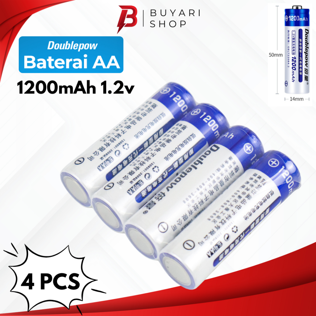 HEMAT Baterai AA Doublepow 1200mAh 4 Pcs Cas Rechargeble Charger Charge Isi Ulang Murah Rechrage Tam