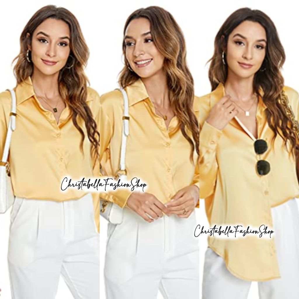 ATASAN KEMEJA POLOS SATIN SILK WANITA - KEMEJA SATEN JUMBO KOREAN SIZEM L XL XXL 3XL 4XL 5XL TERBARU