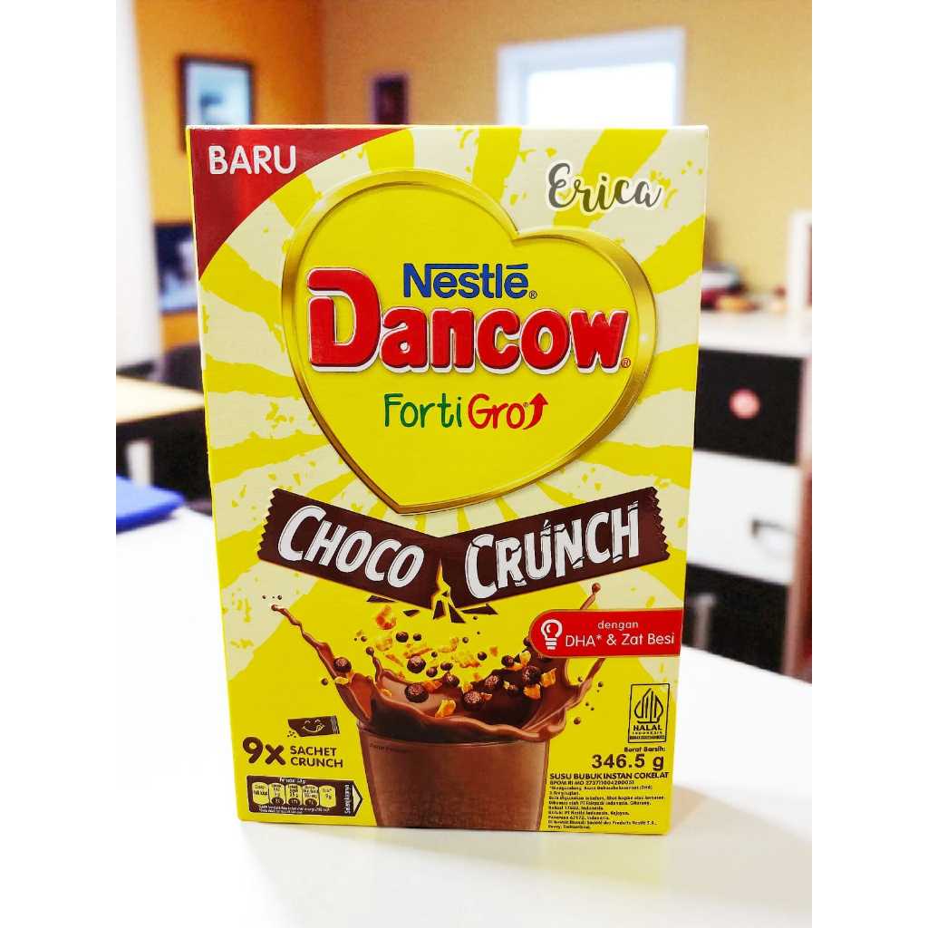 Dancow FortiGro Susu Bubuk Cokelat Crunch 346.5g Box / isi 9 Sachet (100% ORIGINAL)