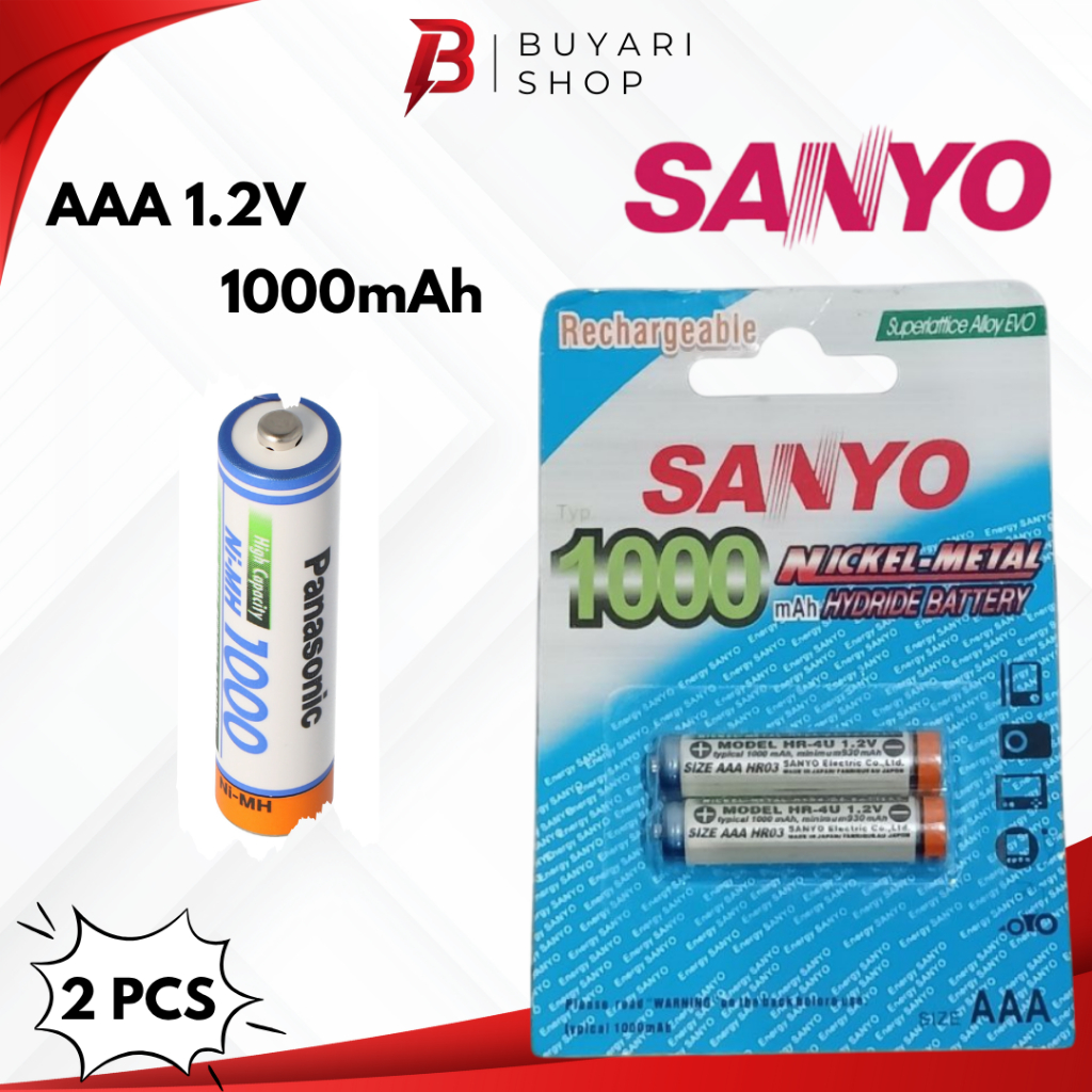 Baterai Cas AAA A3 SANYO 1000 mAh Batre AAA Rechargeable Battery Batre Charger AAA SANYO ORIGINAL