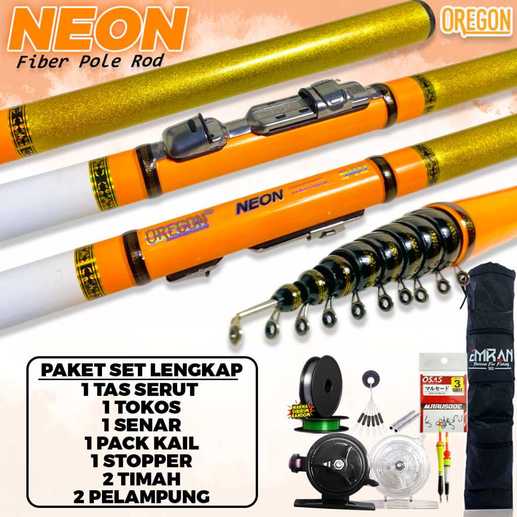 SET LENGKAP Pancing Tegek Kolong Oregon Neon Pole Murah Reel Joran