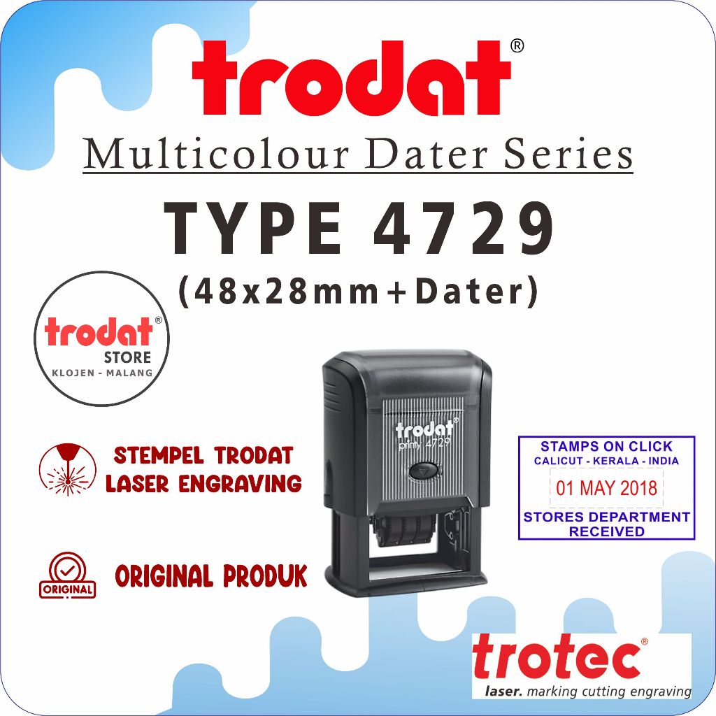 

Stempel Trodat 4729 (50x30 mm) Stempel text + tanggal bulan tahun