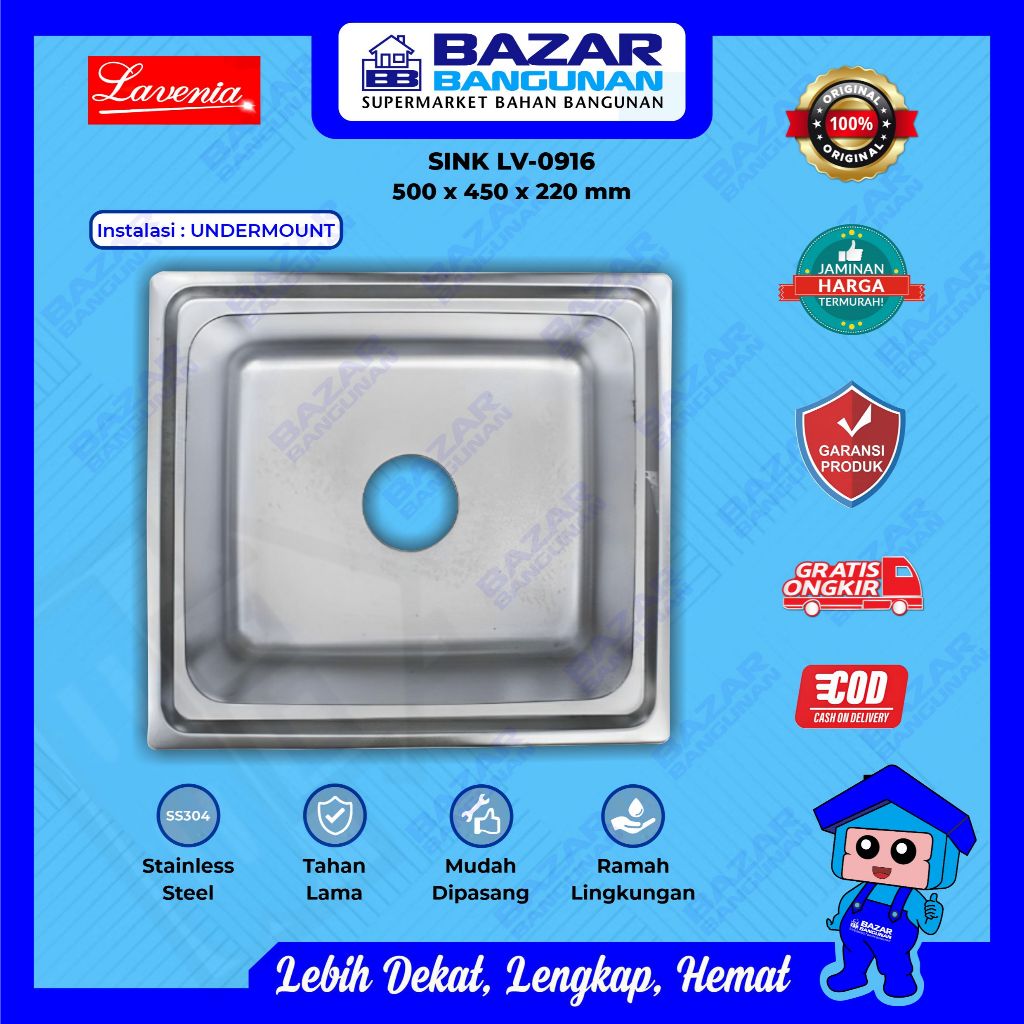 Lavenia - Kitchen Sink Wastafel Bak Cuci Piring Dapur LV 0916 Stainless Steel Undermount Toto Royal