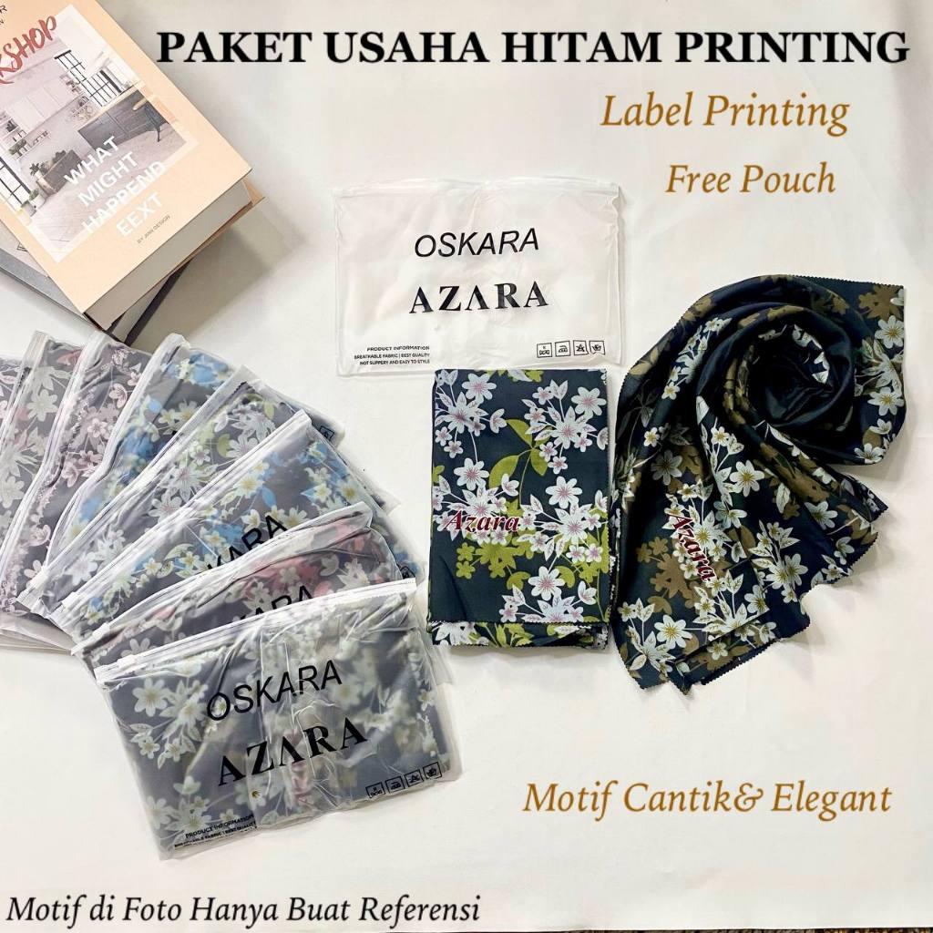 10 & 5 OSKARA MOTIF LABEL PRINTING DASARAN HITAM POUCH LASER CUT AZARA SUPERFASHION / SQUARE PRINT P