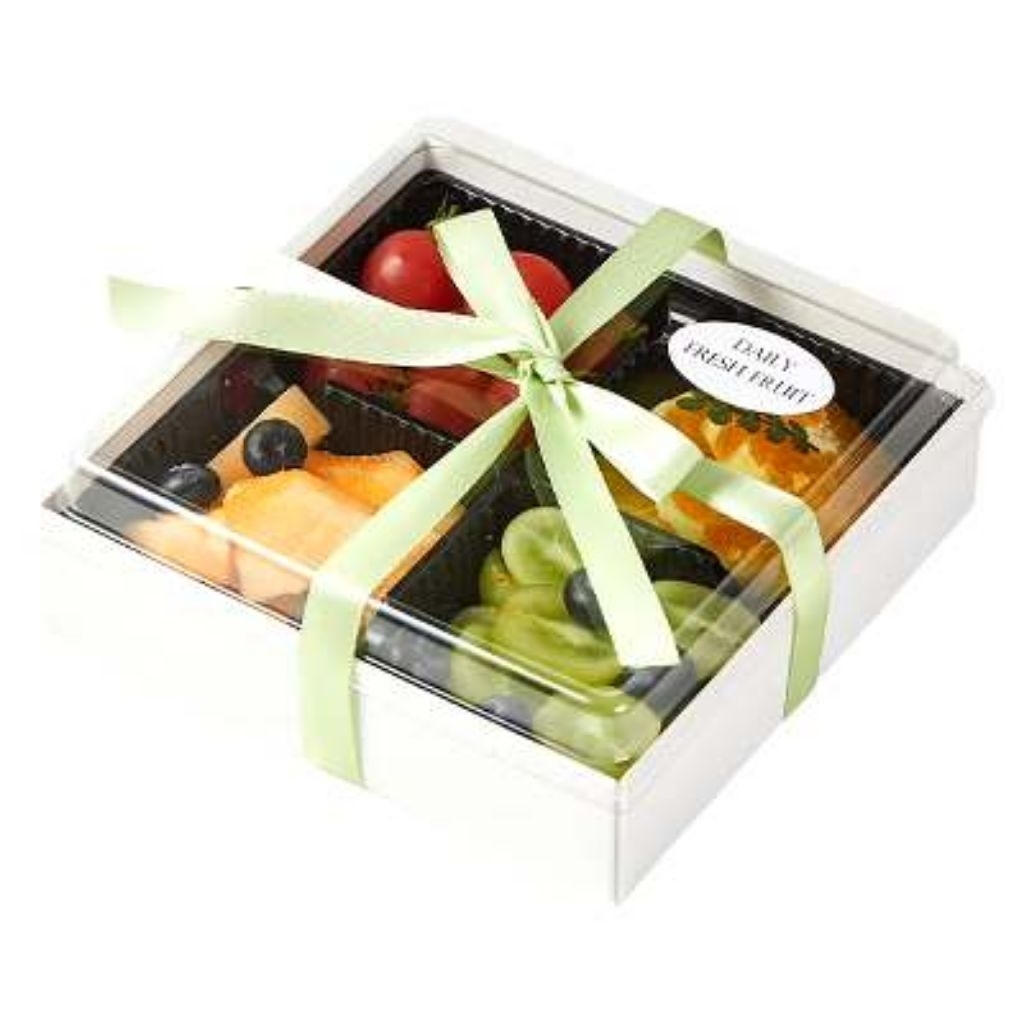 Satuan- Box mika sekat isi 4 S/M/L wadah buah nastar mooncake/Box kotak sekat isi 4 moci kue puding/