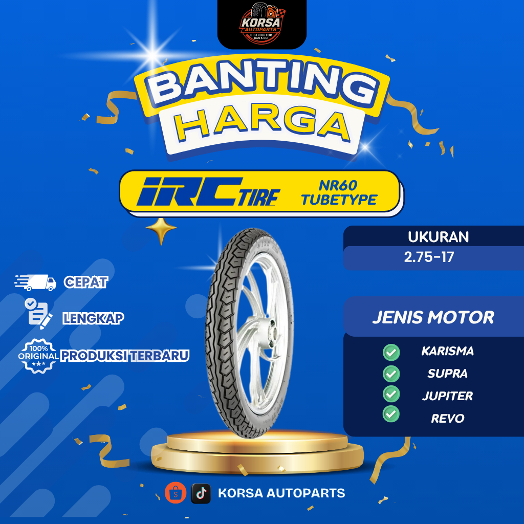 IRC BAN MOTOR 2.75-17 NR 60 BAN LUAR TUBETYPE SUPRA DEPAN