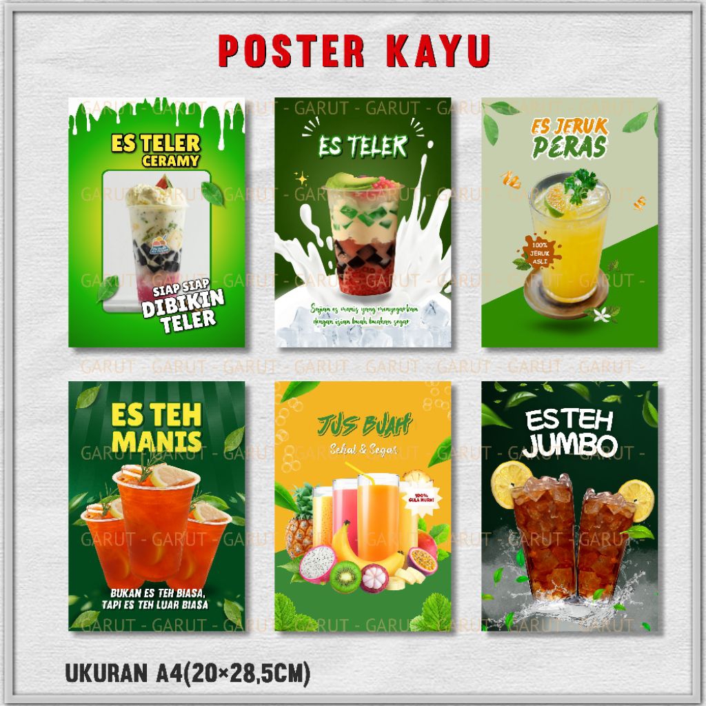 Hiasan dinding menu minuman poster kayu aesthetic menu es teler es teh manis jumbo walldecor