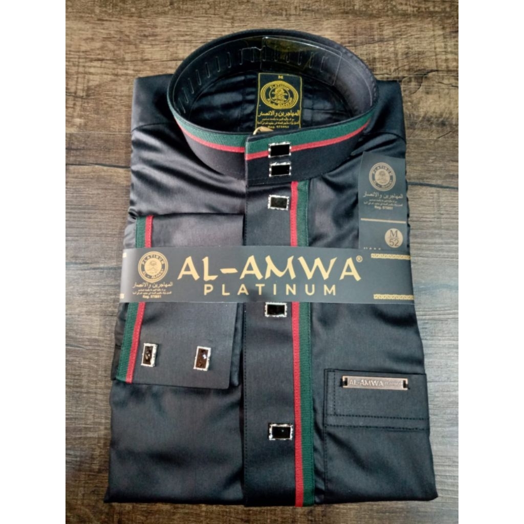 AL AMWA PLATINUM RAUF baju jubah lengan panjang Polyester list Gucci gamis pria thobe manset