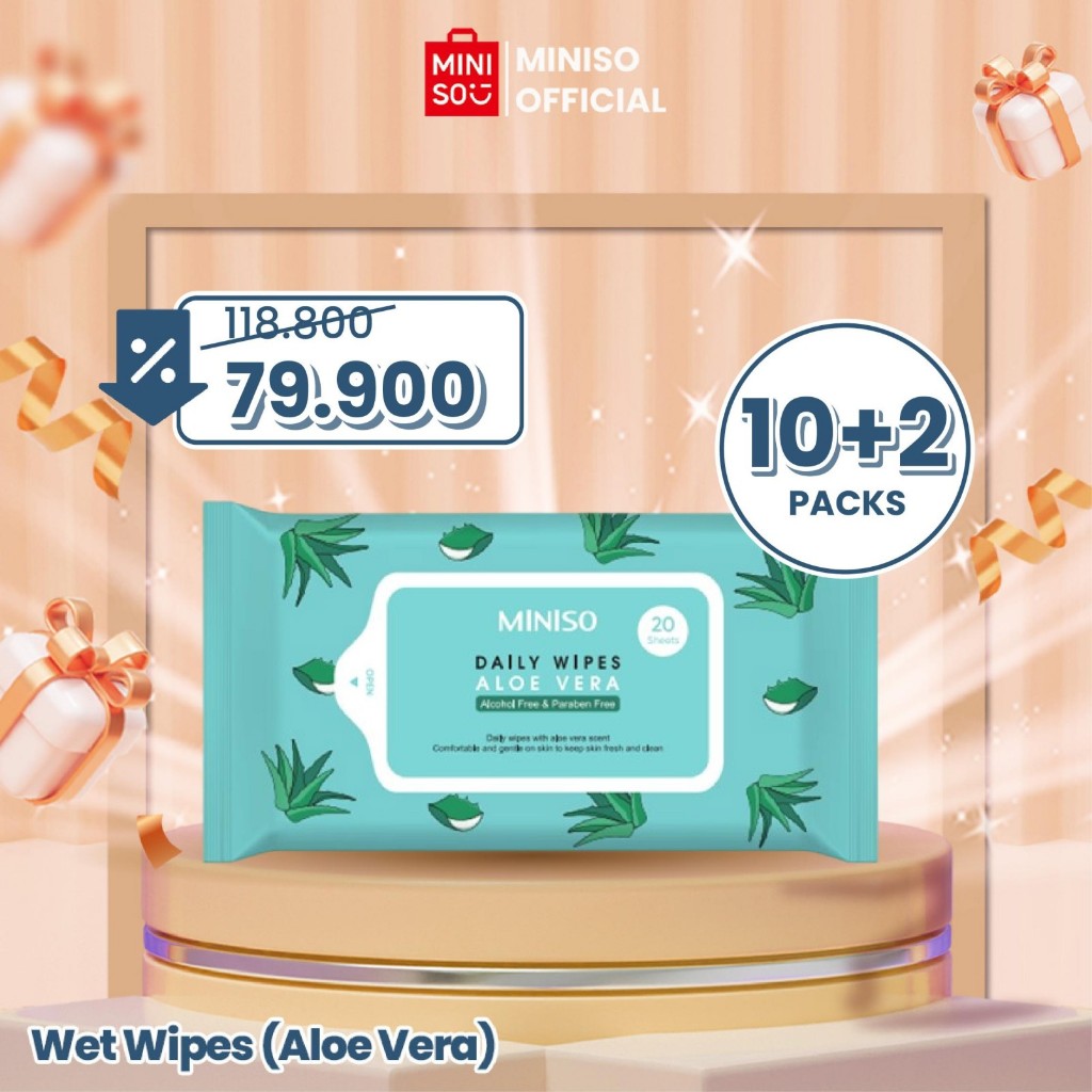 Miniso Tisu Basah Wet Wipes Handuk Muka Lembab dan Fleksibel 20 Handuk Kertas Esensi Tumbuhan, Tanpa