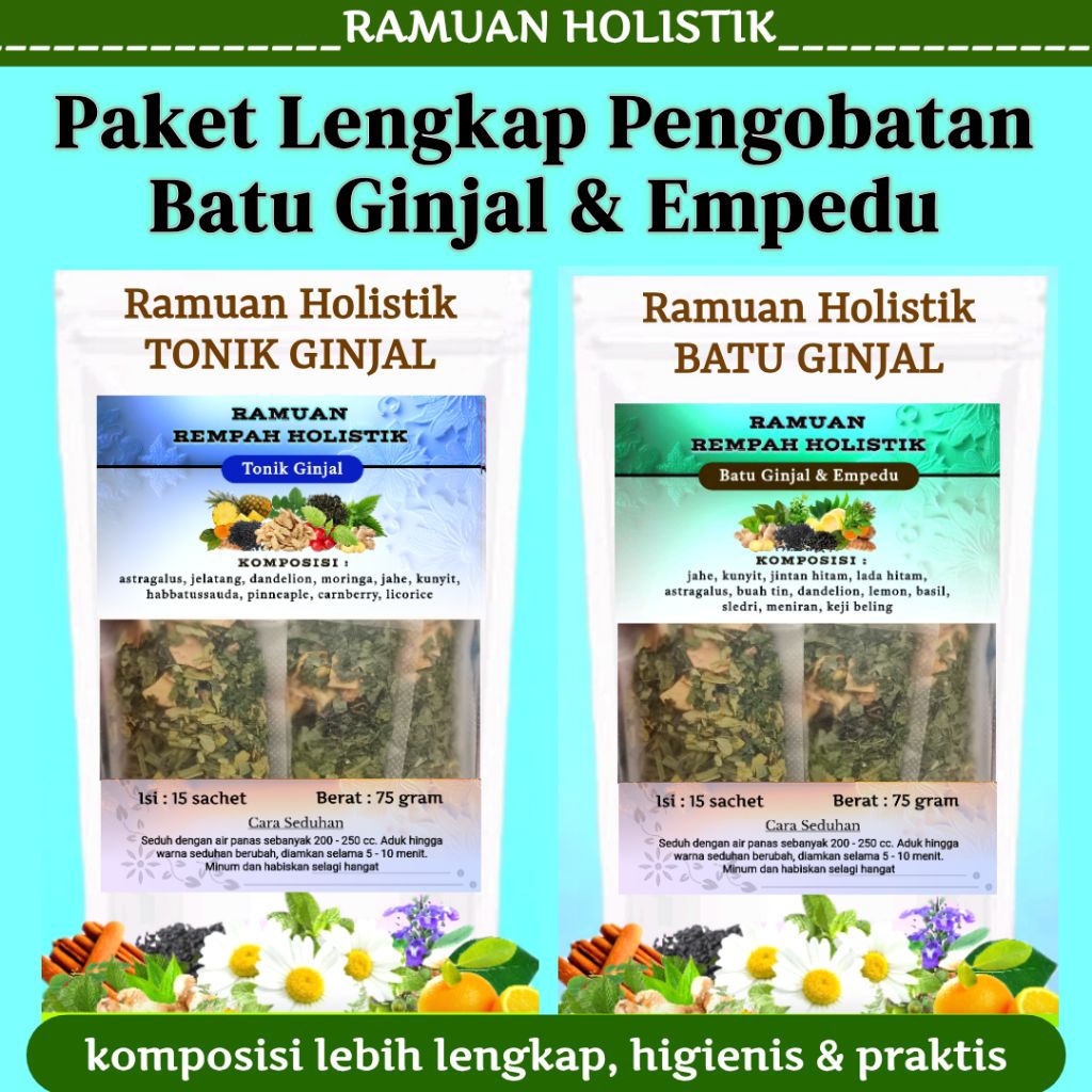 

Ramuan Holistik BATU GINJAL | Teh Herbal Akar Alang Alang, Daun Kumis Kucing, Rimpang JSR, Dandelion