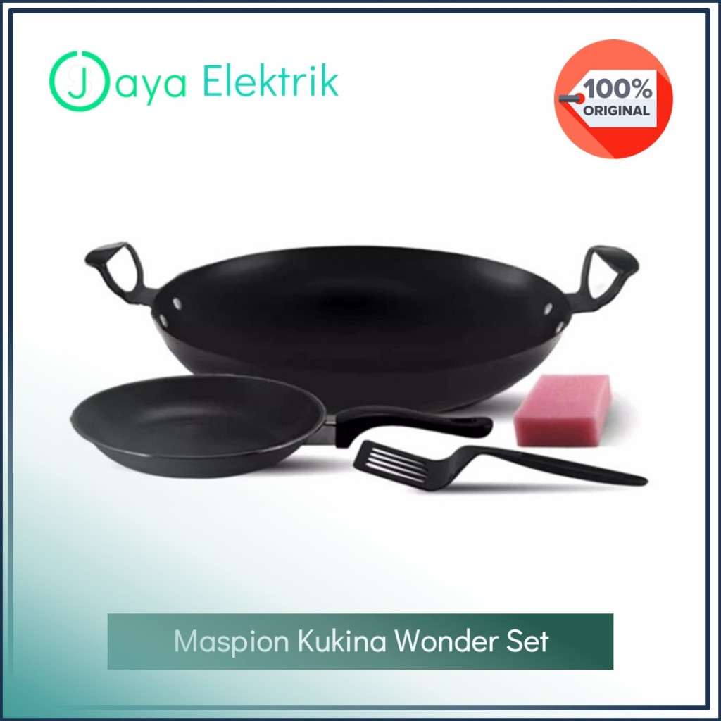 MASPION Kukina Wonder Set - Wajan WOK Teflon & Sutil Spatula Set Anti Lengket