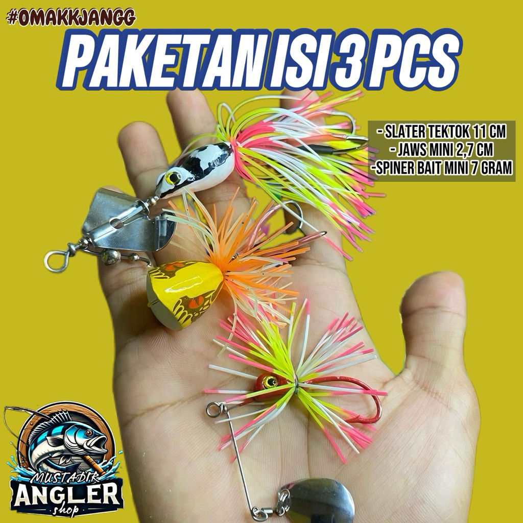 ISI 3 PCS | SLATER TEK-TOK 11cm | JAWS MINI 2,7cm | SPINER BAIT MINI 7gram | Umpan  Pancing Ikan gab