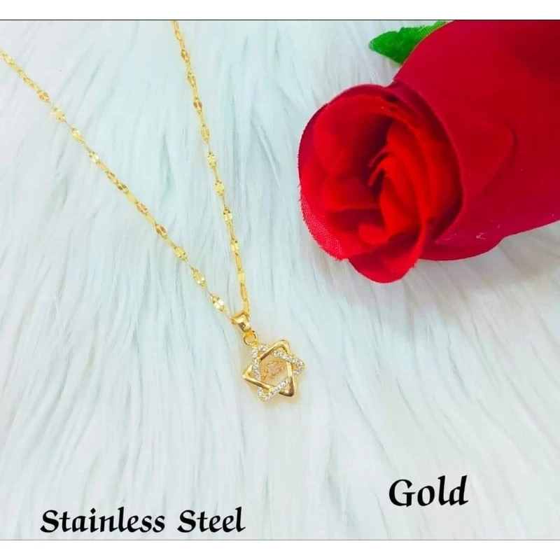 Kalung Wanita Liontin Bintang Permata Titanium Gold Cantik Elegan