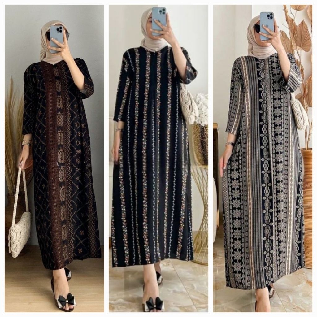 Gamis Etnik Daster Rayon Viscose Midi Terkini Batik Salur