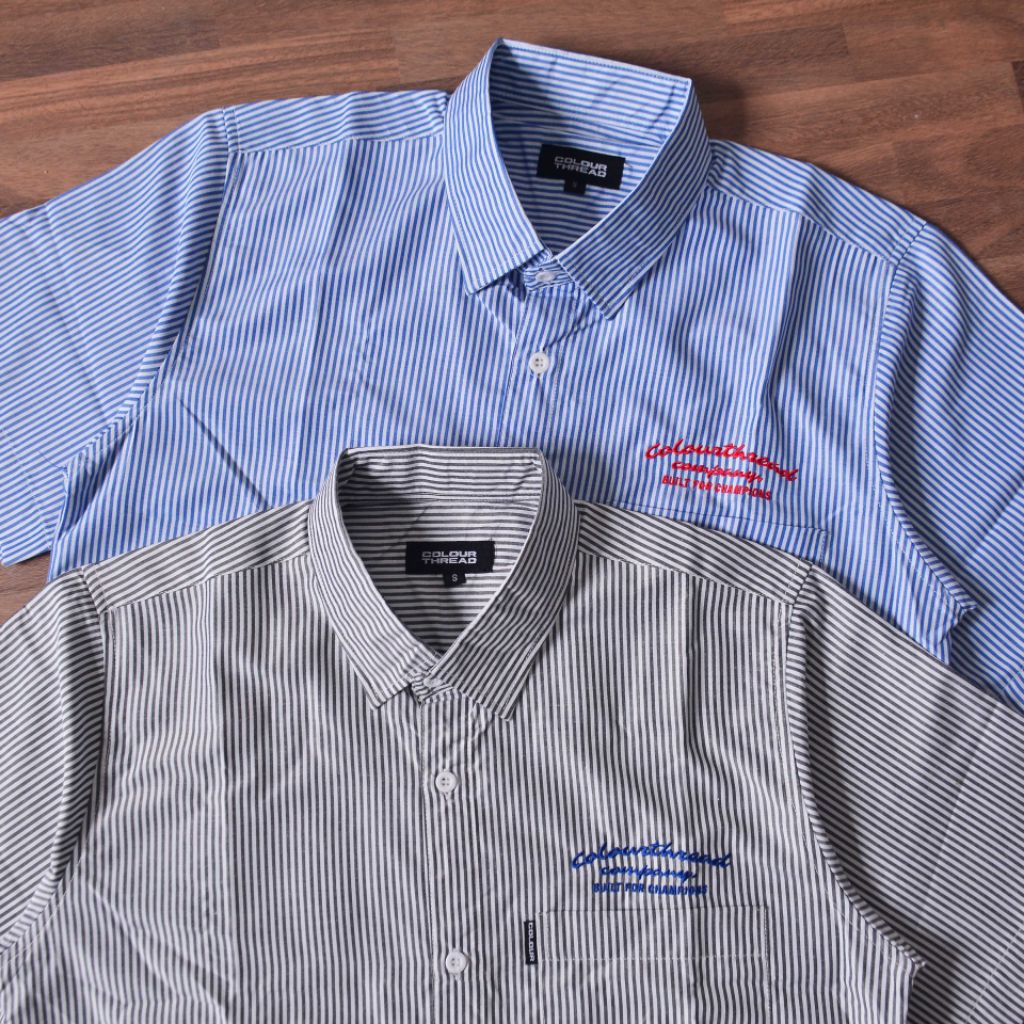 Kemeja Workshirt Stripe Lengan Pendek