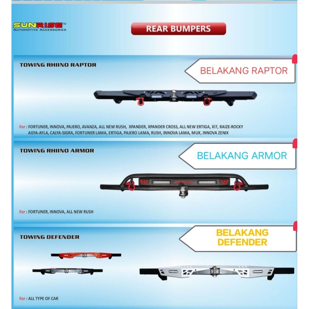 BEMPER DEPAN BELAKANG RAPTOR BY SUNRISE MOBIL RUSH.TERIOS, CALYA , SIGRA, PAJERO.FORTUNER ERTIGA.MOB