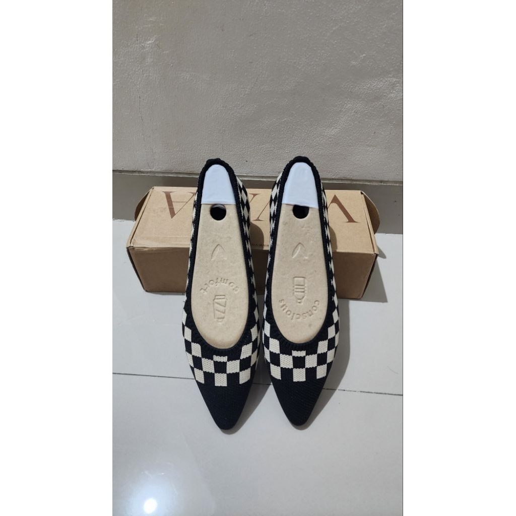 Vivaia Original Baru New Lightweight Pointed Ballet Aria Walker Checker Original Flat Shoes Wanita U
