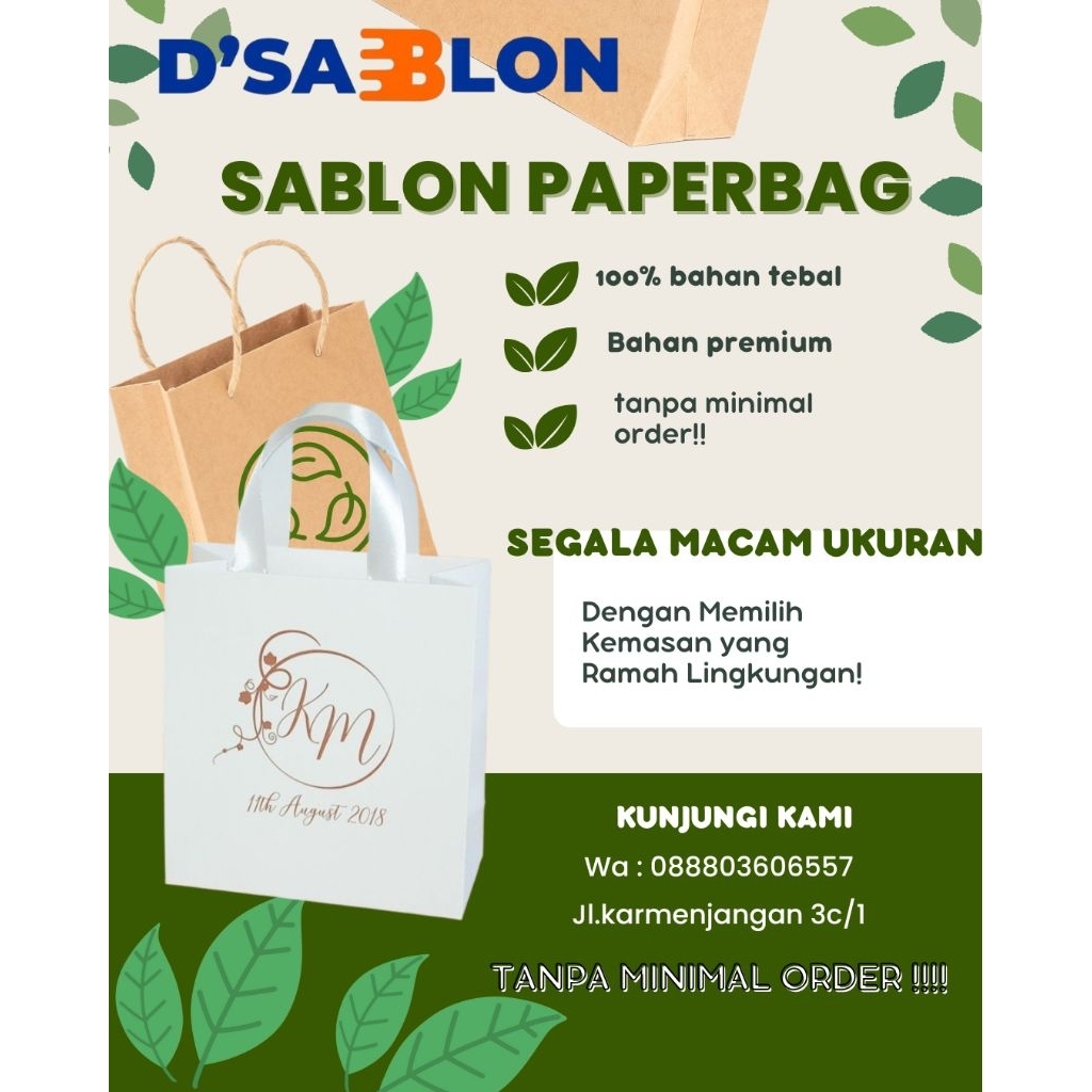 

sablon paper Bag craf coklat 18x12x22 (PxLxT) shoping bag bahan premium tebal