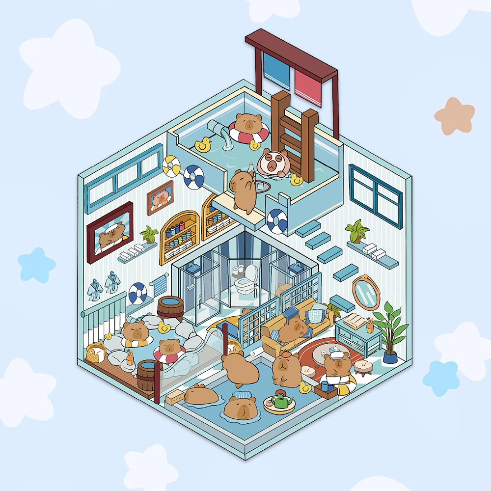 

1pcs Stiker pemandangan DIY 3D Stiker Pemandian Capibara Stiker berlapis-lapis Gaya kartun lucu