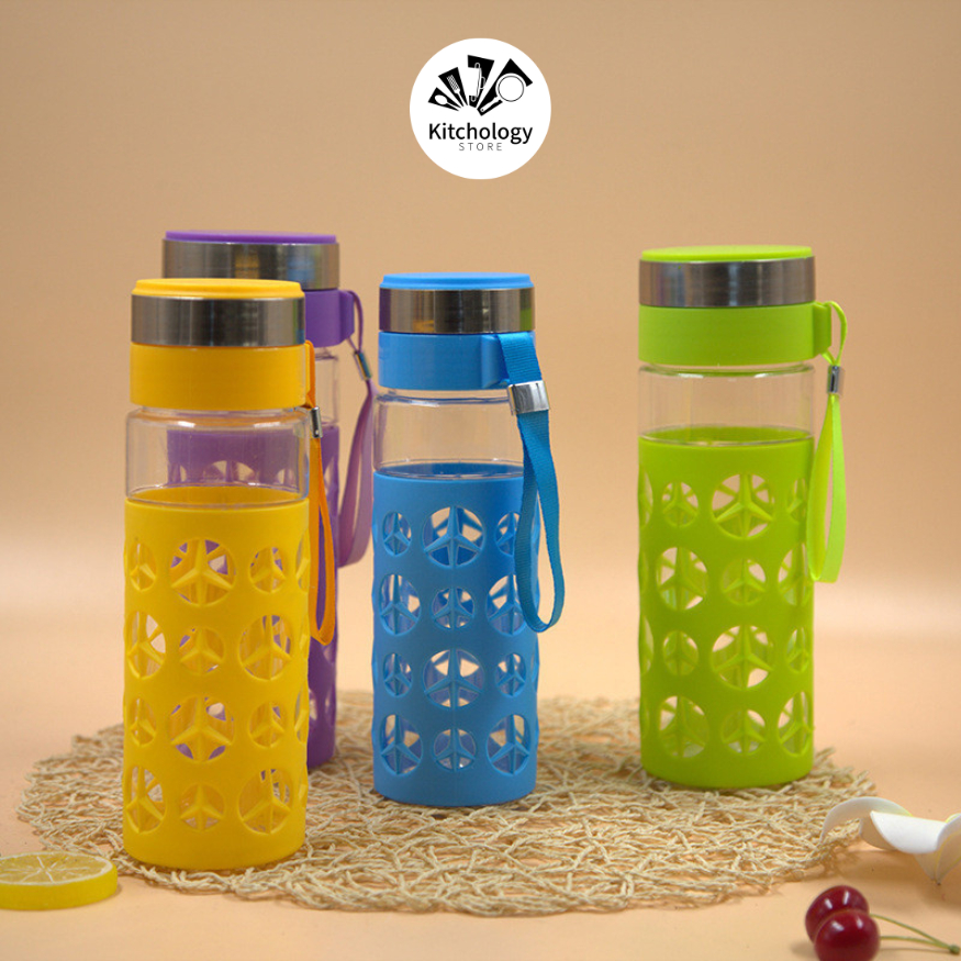 Botol Minum Kaca Lapis Karet Motif Lucu Tumbler Kaca botol Minum Motif Cover Plastik 750ml - 8882