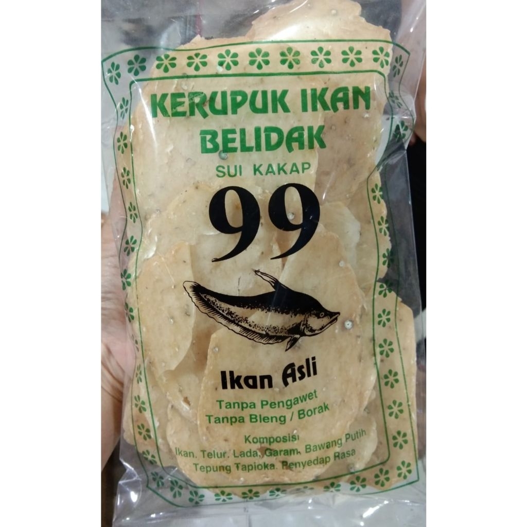 

Kerupuk Ikan Belidak Sui Kakap 99 / Krupuk Ikan Belida / Kerupuk Ikan 99 / Kerupuk Ikan Khas Pontianak / Kerupuk Ikan Pipih / Kerupuk Mentah / Oleh Oleh Pontianak