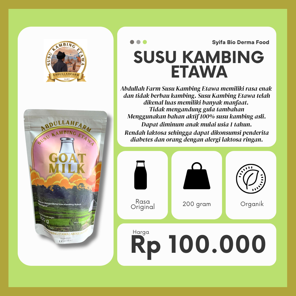 

Susu Kambing Etawa Bubuk Abdullah Farm Rasa Original 200 gram