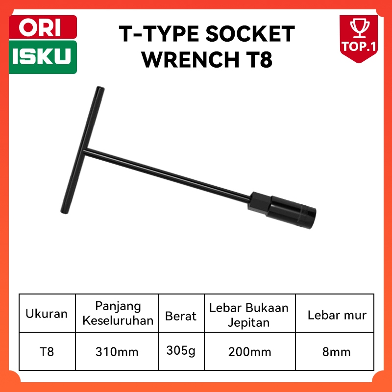 ISKU Kunci T 8mm Kunci Sok T Wrench T-Type Socket Panjang 290mm Perkakas Bengkel Motor Buka Baut Bod