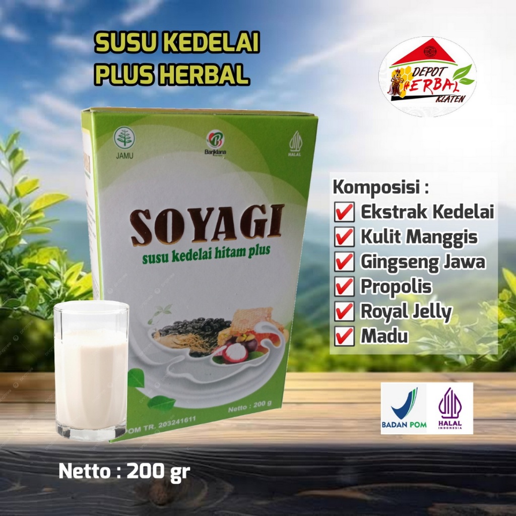 

Susu Kedelai Soyagi plus Herbal-Kulit Manggis-Gingseng Jawa-Propolis-Madu-Royal Jelly