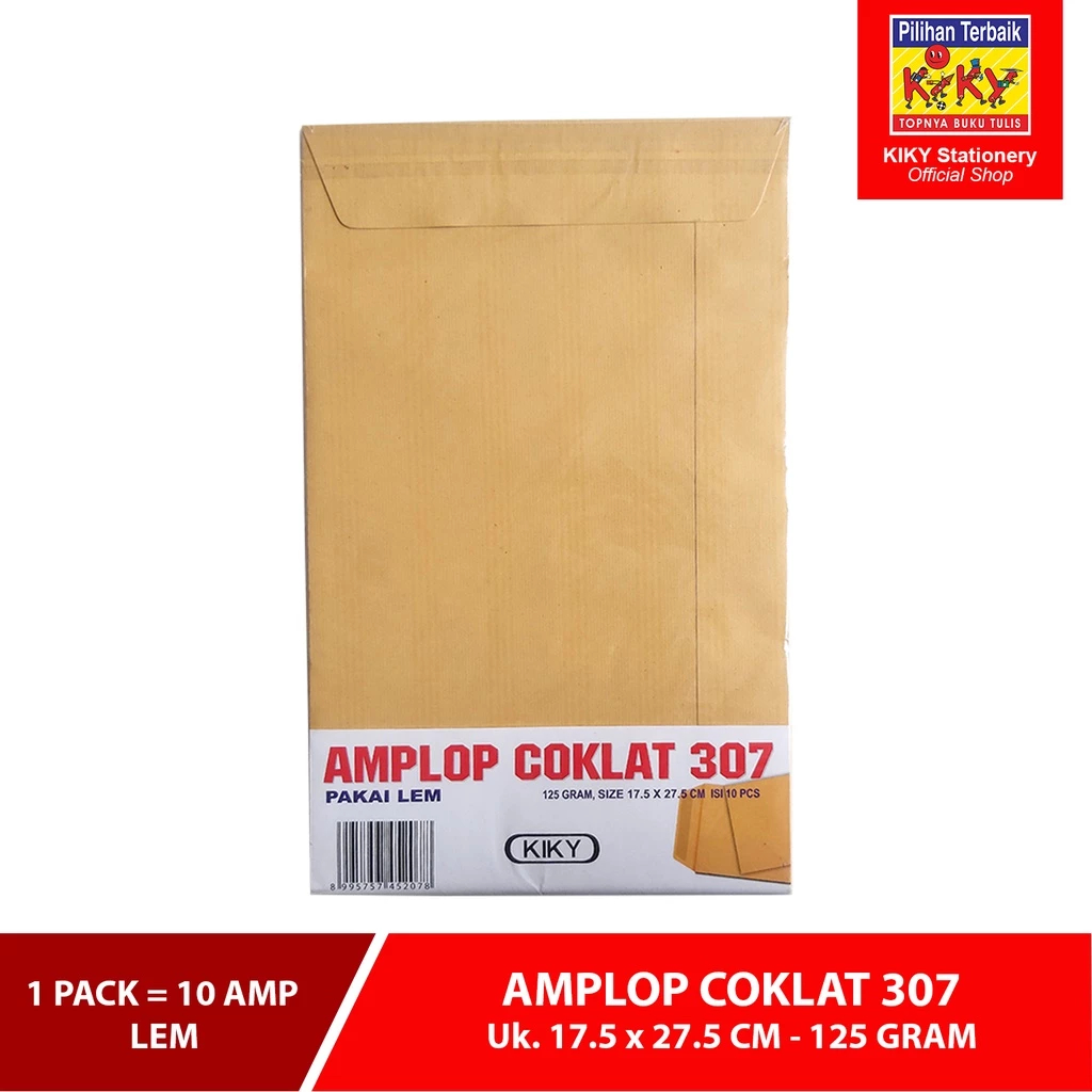 

KIKY Amplop Coklat No. 307 - 125 GRAM Lem - 1 Pack = 10 Lembar