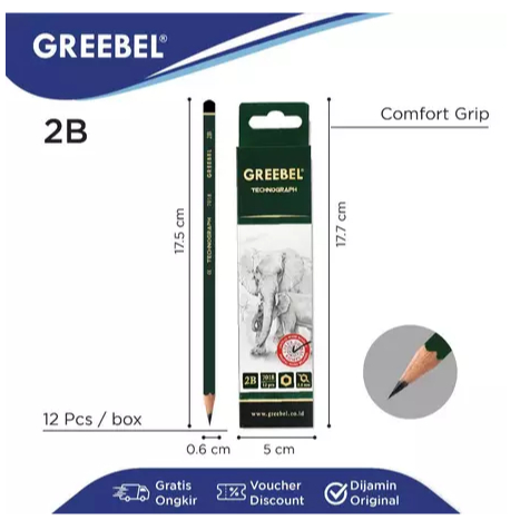 

GREEBEL Pensil Kayu 2B (7018) / Pencil Tulis Ujian Sekolah Pensil Gambar
