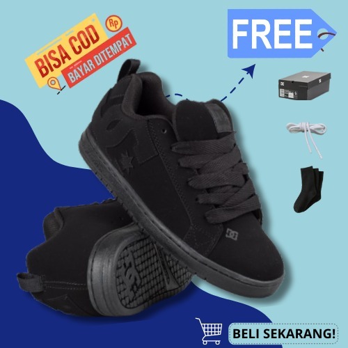 Sepatu DC Court Graffik Full Black Grade Original 100% Sepatu Unisex Gemuk Sneakers Pria Wanita Term