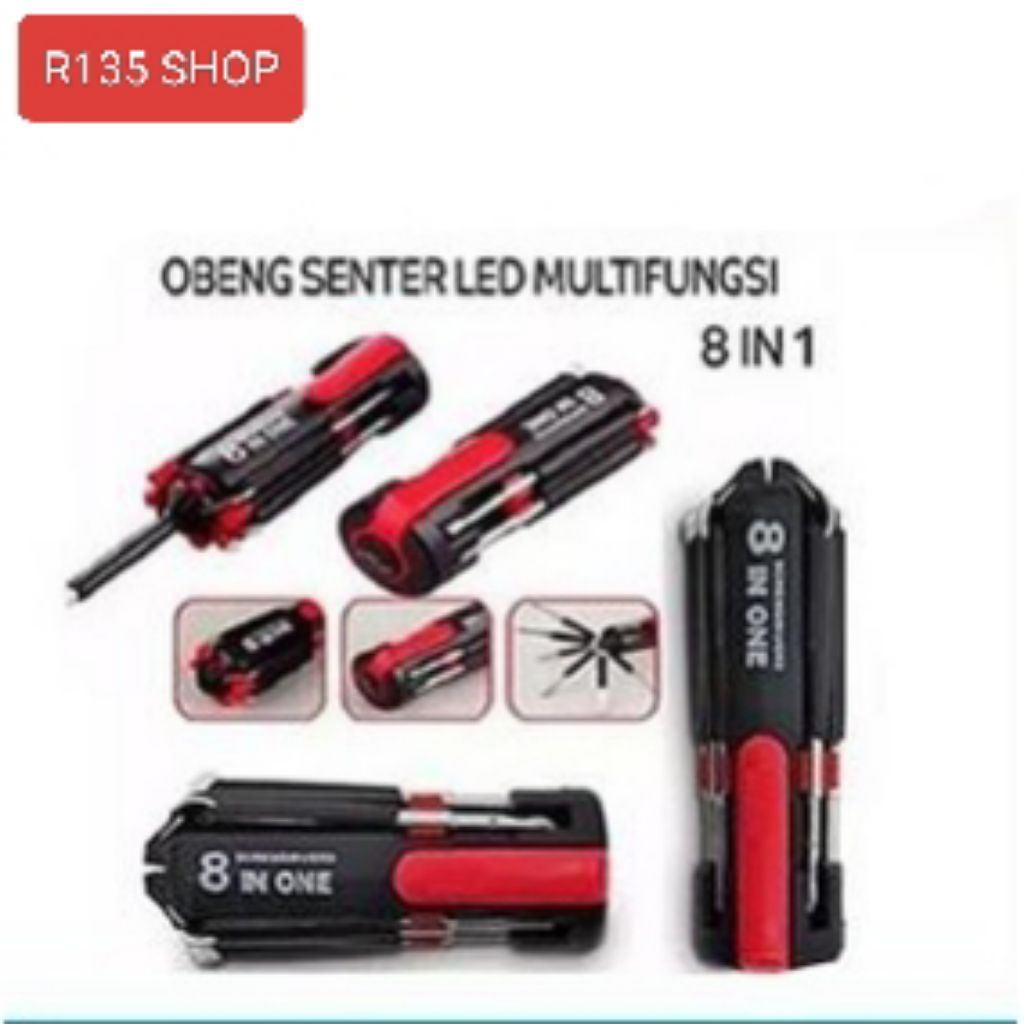 R135 Obeng Mini Senter Screwdriver One 8in1 Multifungsi