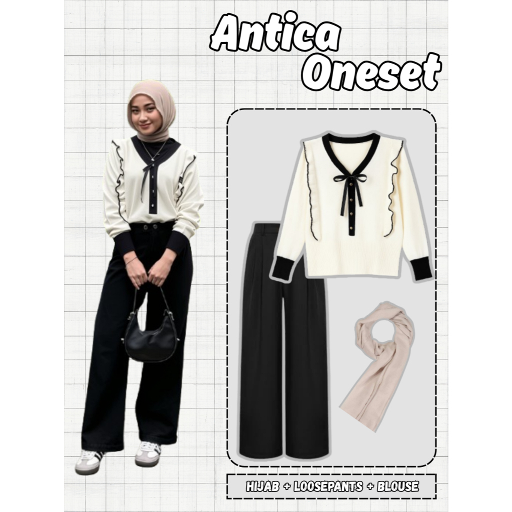 3in1 Oneset Style Hijab Remaja Kekinian Setelan ( Hijab + Blouse + Loosepant ) Simple dan Casual