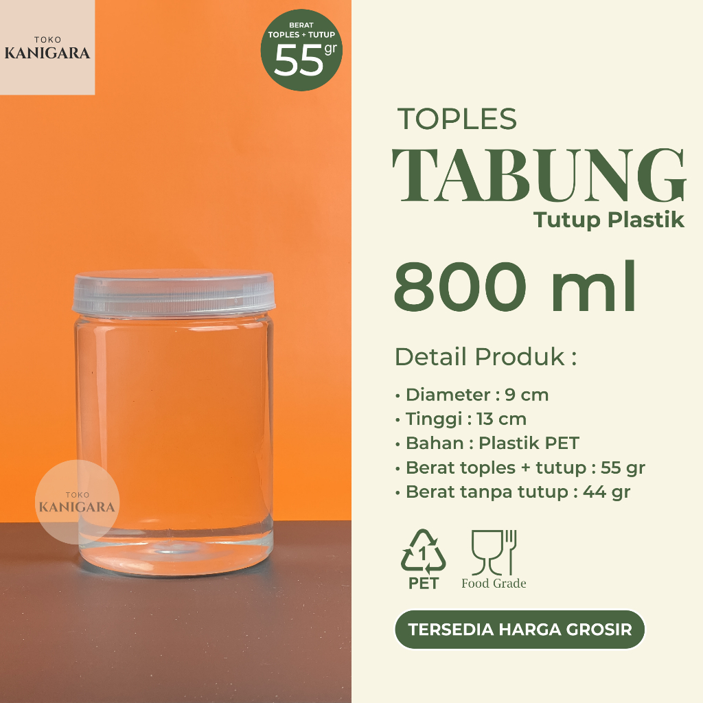 Toples Tabung 800 ml TUTUP PLASTIK - Toples plastik 800ml GROSIR - Toples Kemasan Makanan, Hampers