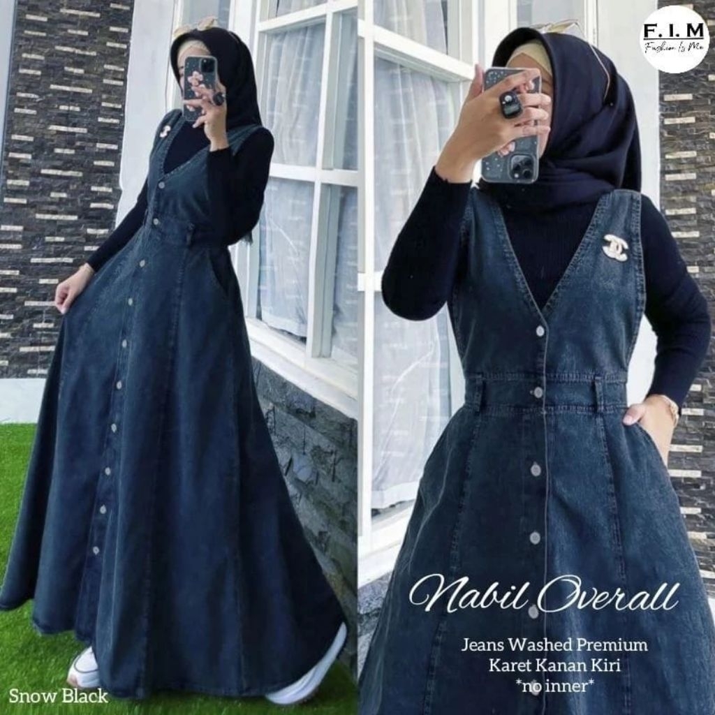 NABIL OVERALL JEANS WANITA DEWASA-overall jeans v neck baju kodok