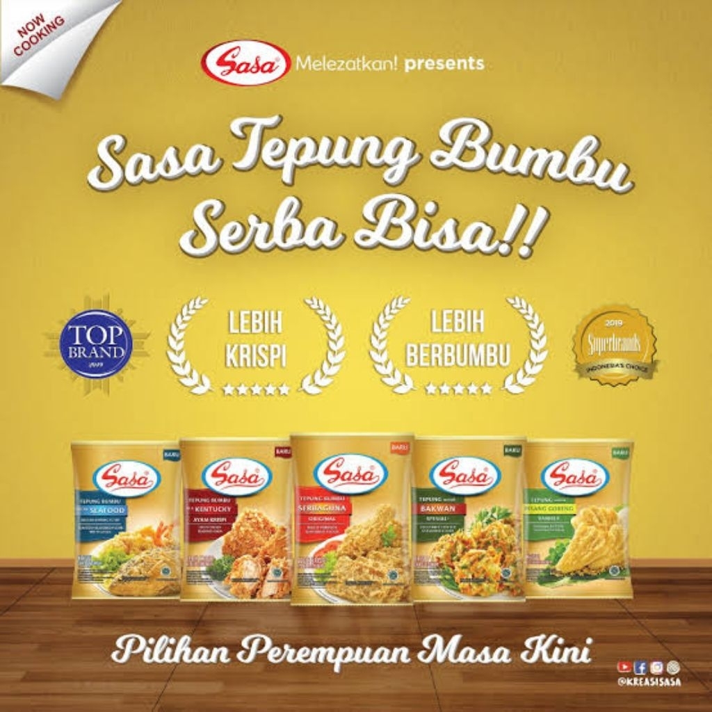 

Tepung bumbu sasa | kentucky 210g | serbaguna 210g | bakwan 210g | pisang goreng 210g