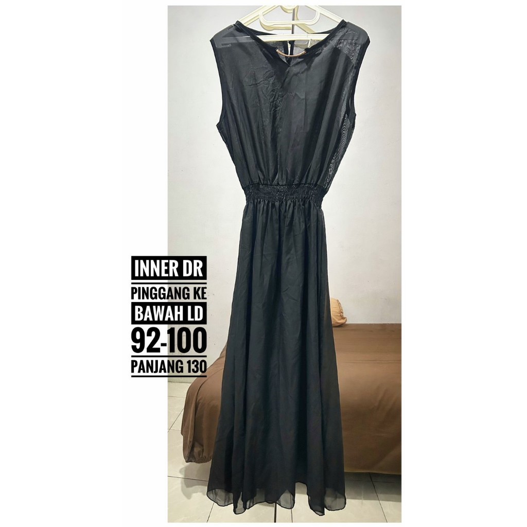 Dress outer panjang pinggang smoke cantik warna hitam megar