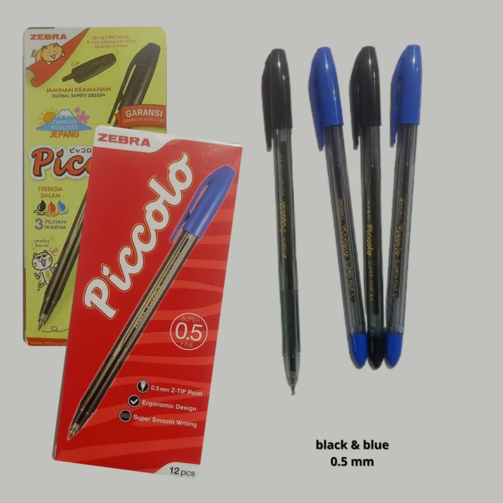 

BALLPOINT / PULPEN PICCOLO ZEBRA ISI TINTA HITAM & BIRU || PULPEN 0.5 mm