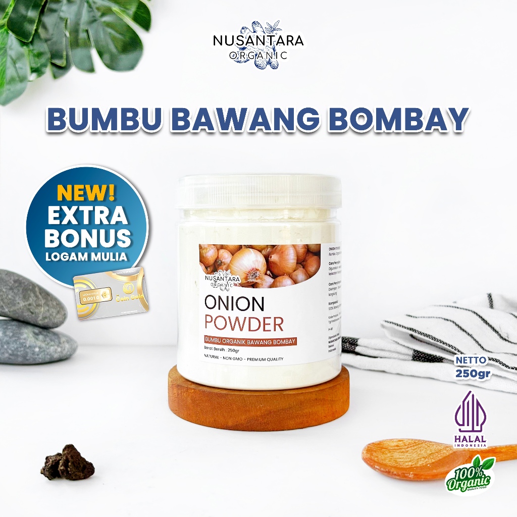 

Nusantara Organic Bawang Bombay Bubuk Onion Spice Organik Murni Bumbu Masak Sehat Tanpa MSG 250gr