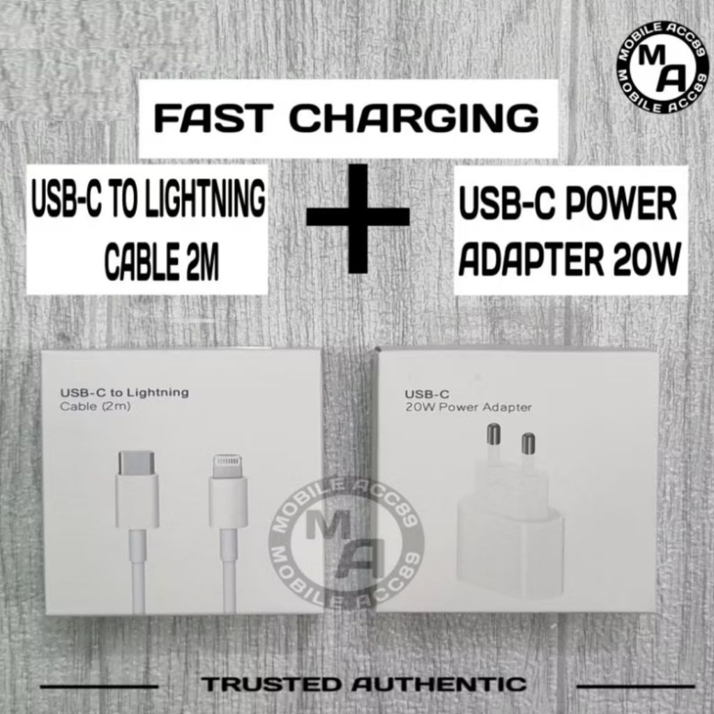 Charger Fast charging Lightning To USB-C iP 14 / 13 / 12 / 11 Pro Max 2M / 1 Meter & Adapter 20 Watt